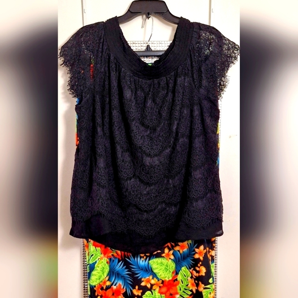 INC International Concepts Lace Cap Sleeve Swing Top